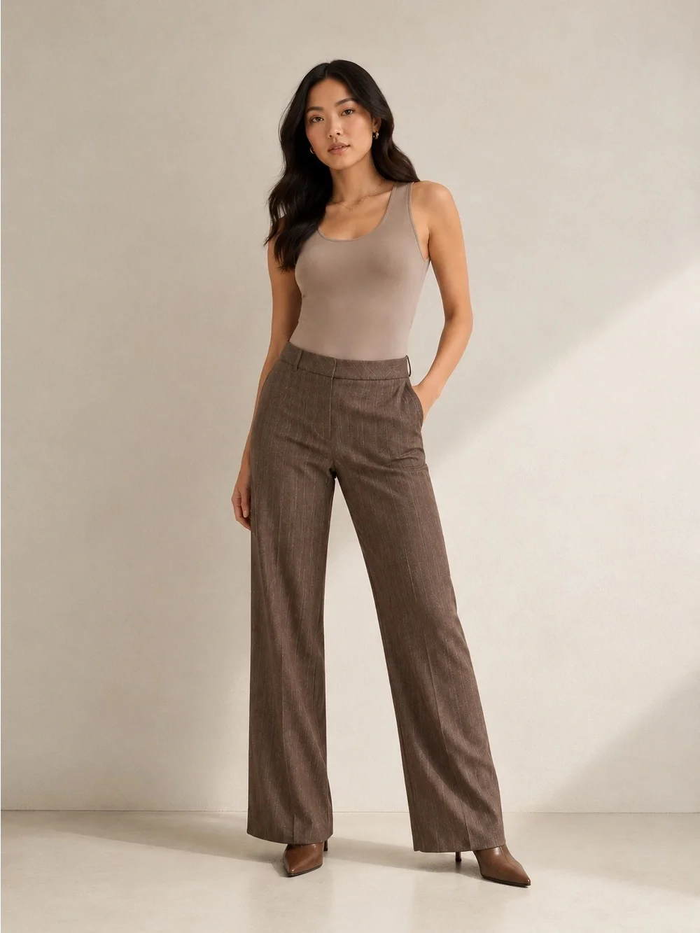 Coldwater Creek Brown Pinstripe Dress Pants Womens 12 Straight Leg Career Work